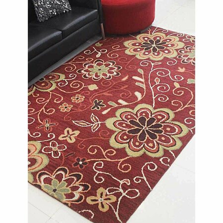 GLITZY RUGS 5 x 8 ft. Hand Tufted Wool Area Rug, Floral Red UBSK00656T0026A9
